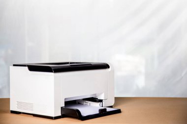 Printer, copier, scanner in office. Workplace ,photocopier machine for scanning document printing a sheet paper and xerox photocopy.