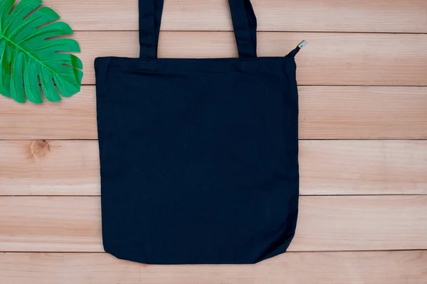 Bolso Mano Tela Tela Tela Bolsa Compras Maqueta Blanco Madera — Foto de Stock