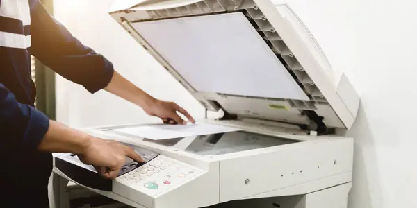 Business People Toetsenbord Hand Het Paneel Printer Printer Scanner Laser — Stockfoto