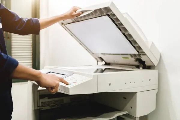 Business People Keypad Hand Panel Printer Printer Scanner Laser Copier — Stock Photo, Image