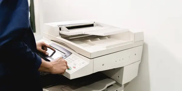 Business People Keypad Hand Panel Printer Printer Scanner Laser Copier — Stock Photo, Image