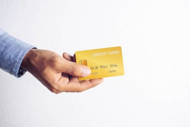 Online payment hands holding credit card and using laptop. Online shopping concept.