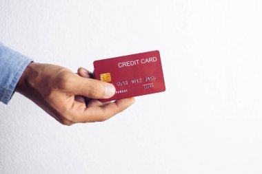 Online payment hands holding credit card and using laptop. Online shopping concept.