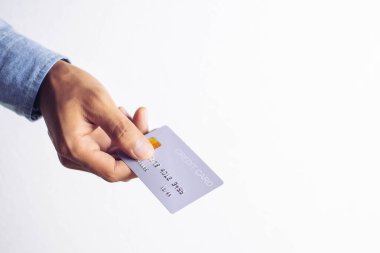 Online payment hands holding credit card and using laptop. Online shopping concept.