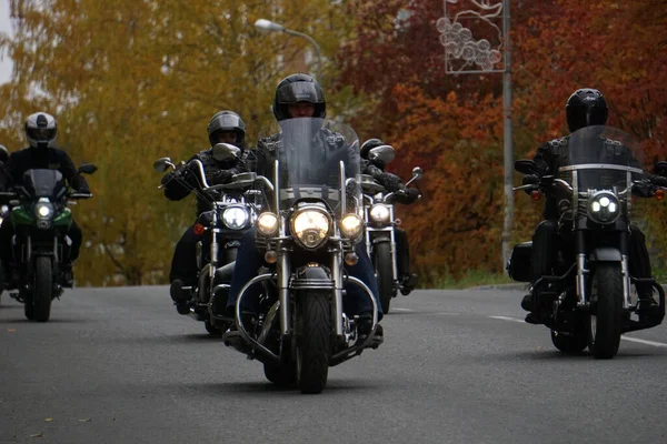 Otoño Clubes Motociclistas Reunieron Para Cierre Temporada Hacer Frío Llover — Foto de Stock
