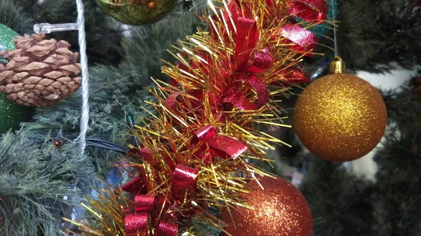 Christmas Tree Lights Garlands Streamers Tinsel Great Mood — Stock Photo, Image