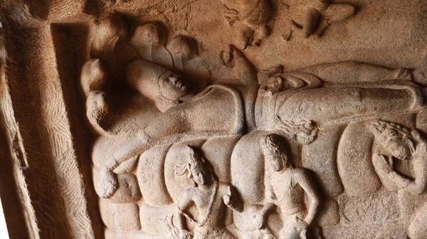 Mahishasuramartini Höhlentempel Fels Gehauene Skulpturen Gesteinshintergrund — Stockfoto