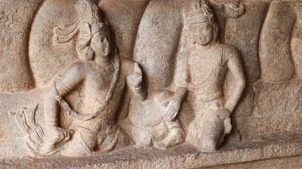 Tempio Delle Grotte Mahishasuramartini Sculture Scolpite Nella Roccia Fondo Roccioso — Foto Stock