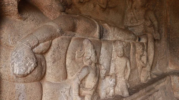 Mahishasuramartini Grotttempel Hindu Gud Form Klippt Cyanobakterium Stenen Ligger Bakgrunden — Stockfoto