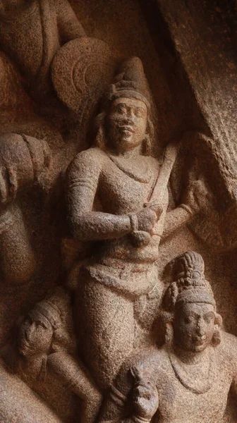 Templo Caverna Mahishasuramartini Estátuas Esculpidas Rocha Localizado Fundo Rocha Uma — Fotografia de Stock