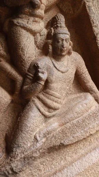 Templo Cueva Mahishasuramartini Estatuas Talladas Roca Situado Fondo Roca Una — Foto de Stock