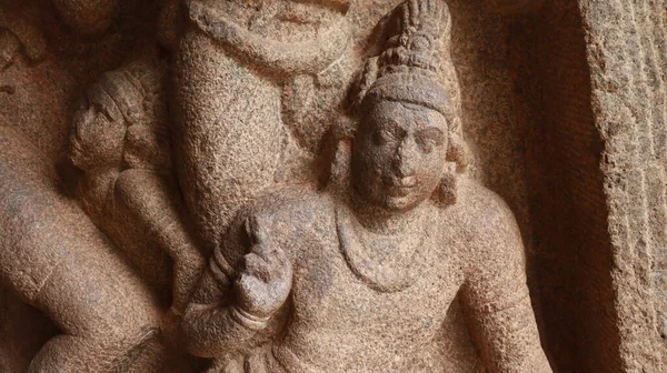 Templo Cueva Mahishasuramartini Estatuas Talladas Roca Situado Fondo Roca Una — Foto de Stock