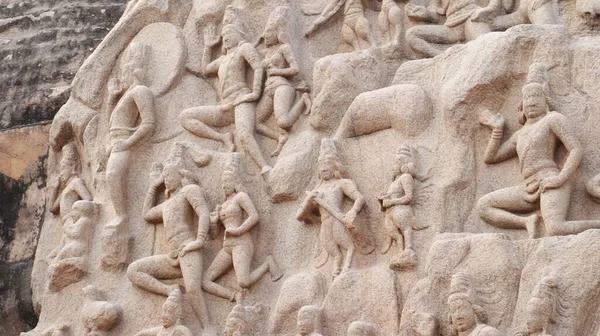 Descent Ganges Også Kendt Som Arjuna Penance Mahabalipuram Største Klippelieffer - Stock-foto