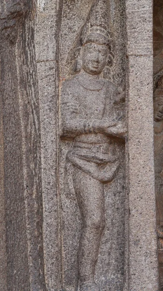 Statue Dieu Hindou Sculptée Dans Pierre Roche Est Située Arrière — Photo