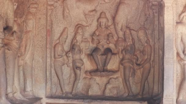 Varaha Mağara Tapınağı Kayaya Oyulmuş Antik Heykeller Birkaç Hindu Yazıtında — Stok video