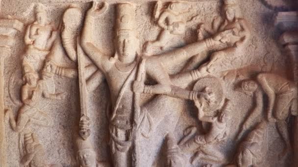 Varaha Mağara Tapınağı Kayaya Oyulmuş Antik Heykeller Birkaç Hindu Yazıtında — Stok video