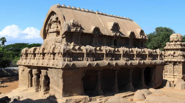 Five Rathas Resemble Processional Chariots Temple Statues Carved Rock One — Stock Photo, Image