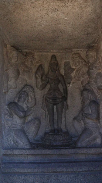 Cinque Templi Carri Statue Divinità Indù Scolpite Nella Pietra Sullo — Foto Stock