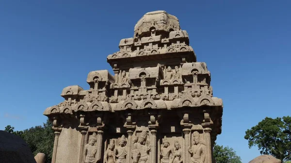 Five Rathas Resemble Processional Chariots Temple Statues Carved Rock One — Stock Photo, Image