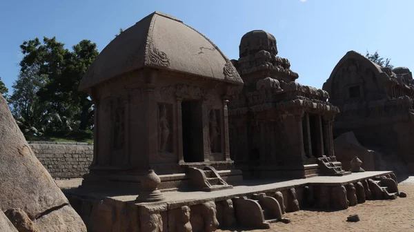 Trata Cinco Rathas Que Asemejan Los Carros Procesionales Templo Estatuas —  Fotos de Stock