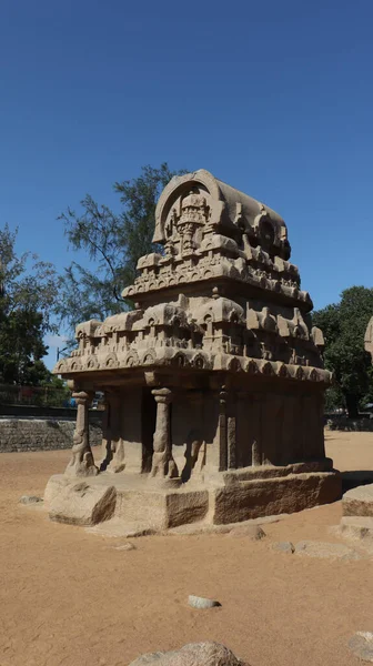 Five Rathas Resemble Processional Chariots Temple Statues Carved Rock One — Stock Photo, Image