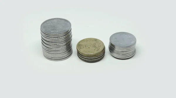 Pile Indian Rupee Coins Two Rupee Five Rupee One Rupee — Stock Photo, Image