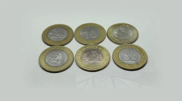 Indien Six Types Différés Dix Roupies Pièce Monnaie Avec Fond — Photo