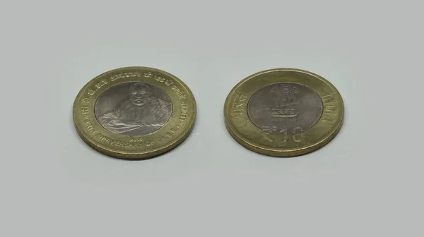 印度Ambedkar博士10 Rupee Coin 125 Birth Anniversary有白色背景的 — 图库照片