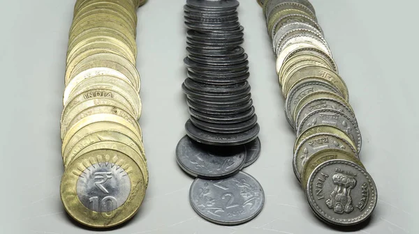 Ινδικά Νομίσματα Ρουπίας Δέκα Ρουπίες Και Δύο Ρουπίες Πέντε Ρουπίες — Φωτογραφία Αρχείου