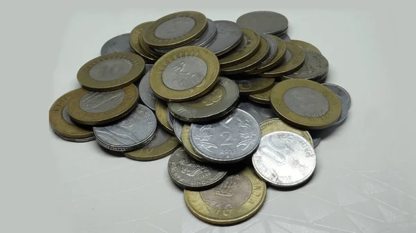 Pile Indian Rupee Coins White Background — Stock Photo, Image