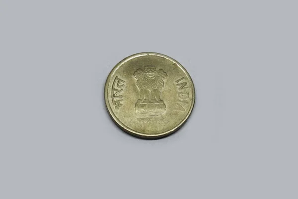 Indyjska Waluta Pięć Rupii Moneta Indyjska Waluta Pieniądze Stare Pięć — Zdjęcie stockowe