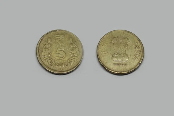 Indiase Valuta Vijf Roepies Munt Indiase Munt Geld Oude Vijf — Stockfoto