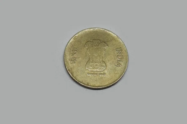 Moneda India Moneda Cinco Rupias Moneda India Dinero Moneda Antigua —  Fotos de Stock