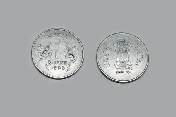 Moneta Indiana Una Rupie Moneta Argento Valuta Indiana Denaro Una — Foto Stock