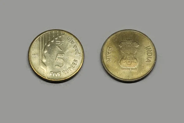 Five Rupees Coin Indian Currency Money Old Five Rupees Coin — Stock Photo, Image