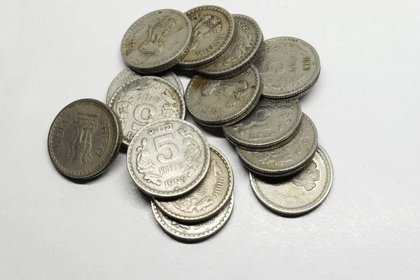 Ινδικό Νόμισμα Πέντε Ρουπίες Κέρμα Ινδικό Νόμισμα Χρήματα Παλιά Πέντε — Φωτογραφία Αρχείου
