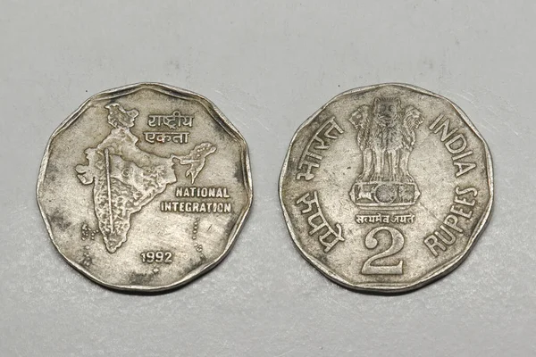 Indiase Munt Twee Roepies Zilveren Munt Indiase Munt Geld Twee — Stockfoto