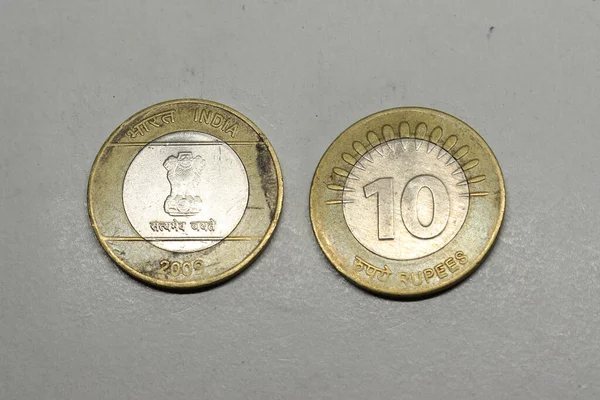 Ινδικό Νόμισμα Δέκα Ρουπίες Κέρμα Ινδικό Νόμισμα Χρήματα Δέκα Ρουπίες — Φωτογραφία Αρχείου