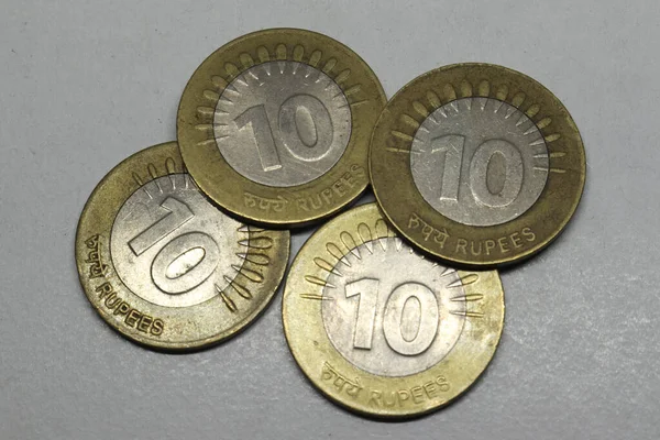 Indiai Valuta Tíz Rúpia Érme Indiai Valuta Pénz Tíz Rúpia — Stock Fotó