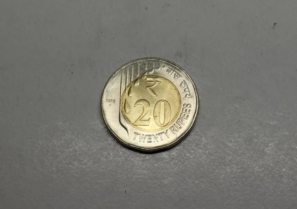 Индийская Валюта Двадцать Рупий Золота Монета Индийская Валюта Деньги — стоковое фото