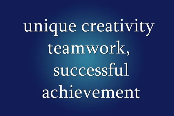 Uniek Creatief Teamwork Succesvolle Prestatie Tekst Met Een Blauwe Achtergrond — Stockfoto