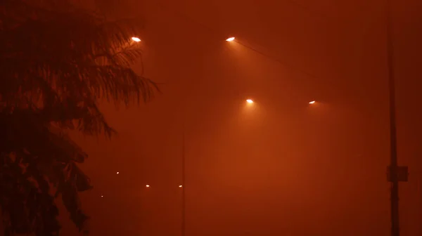 Street Light Night Time Orange Color Back Ground — стоковое фото