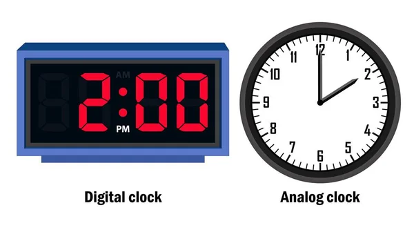 数字时钟和模拟时钟时间02 — 图库矢量图片