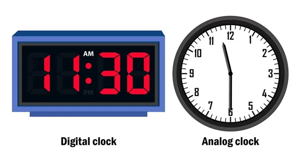 Digital Clock Analog Clock Time Vector — ストックベクタ