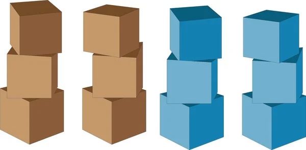 Set Cardboard Boxes Two Colors Brown Blue White Background — стоковый вектор