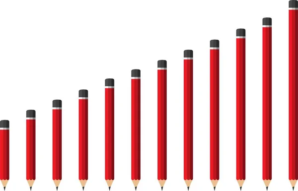 Doce Lápices Rojos Pequeños Grandes Sobre Fondo Blanco — Archivo Imágenes Vectoriales
