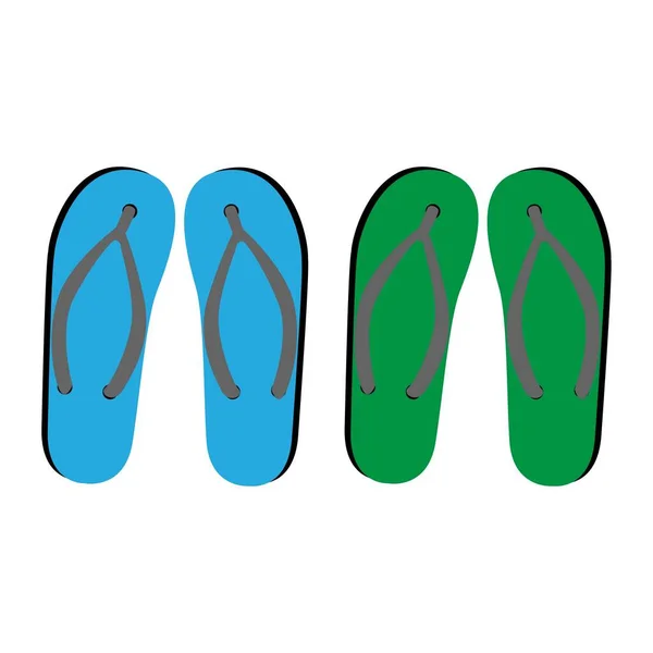 Two Pair Chappals Sleeper Blue Green White Background — Stock Vector