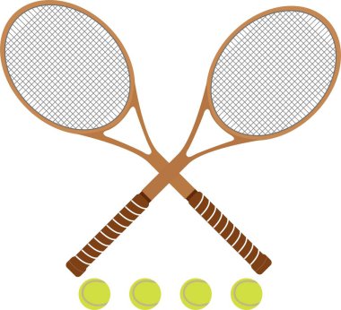İki Badminton raketi ve dört top. beyaz arkaplan