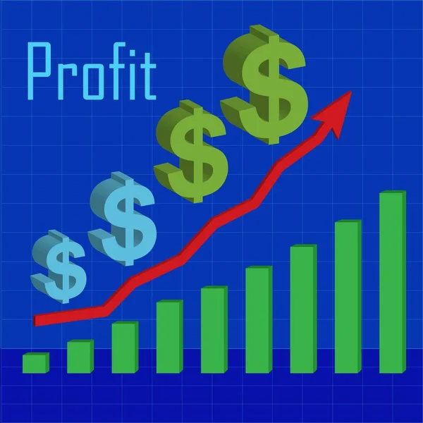 Ilustrasi Grafik Pertumbuhan Pasar Saham Dan Ikon Dolar Meningkatkan Uang - Stok Vektor