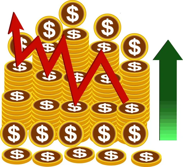 Pile Dollar Coins Increase Value Arrow Business Stock Market Icon — Stock Vector